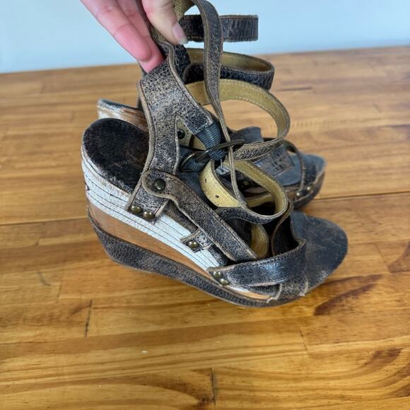 Bed Stu Julianna Distressed Leather Strappy Wedge Sandals Heels Size 7.5 - Picture 5 of 8